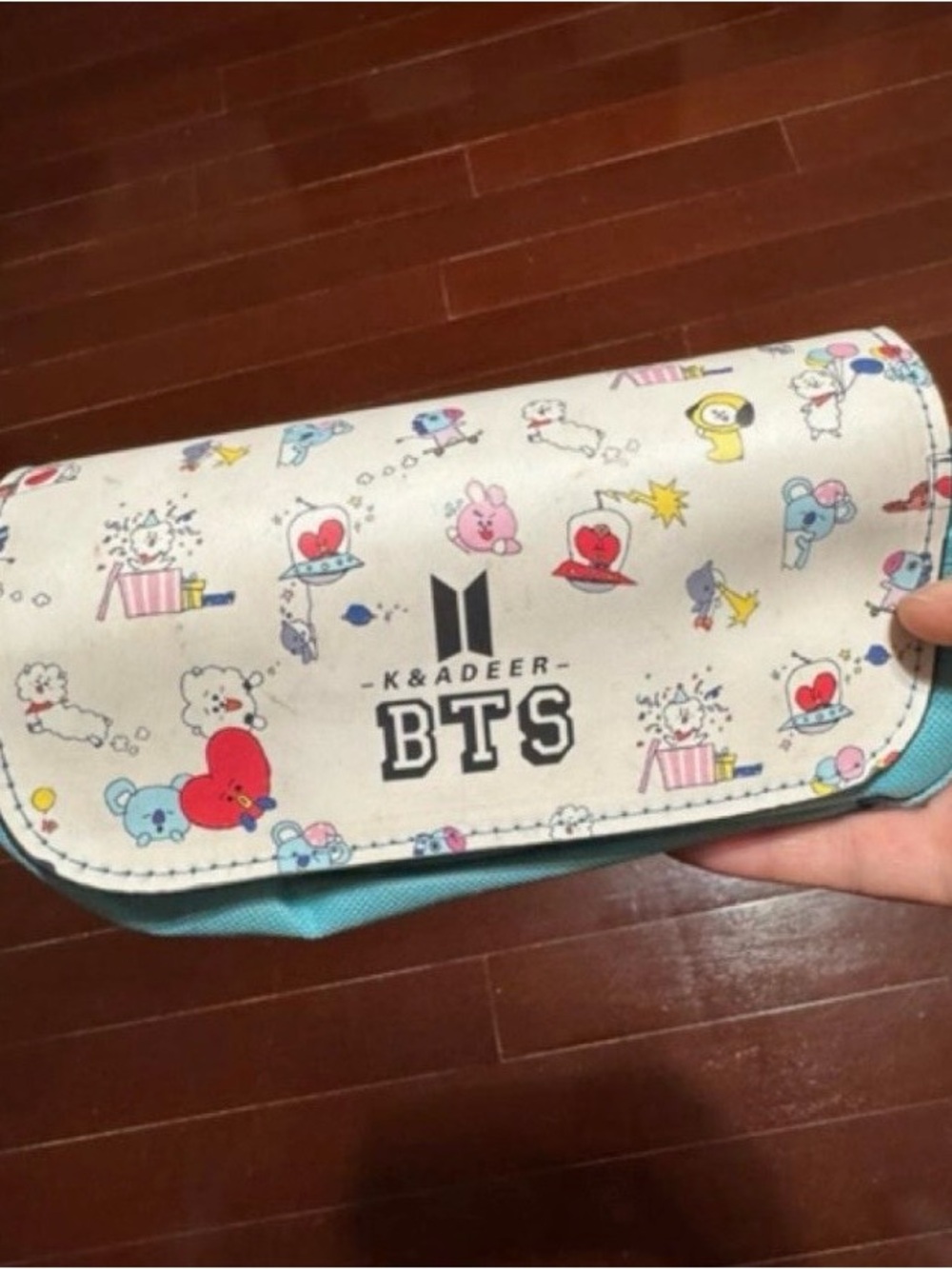 BTS Kids Cartoon Pencil Case - White & Light Blue